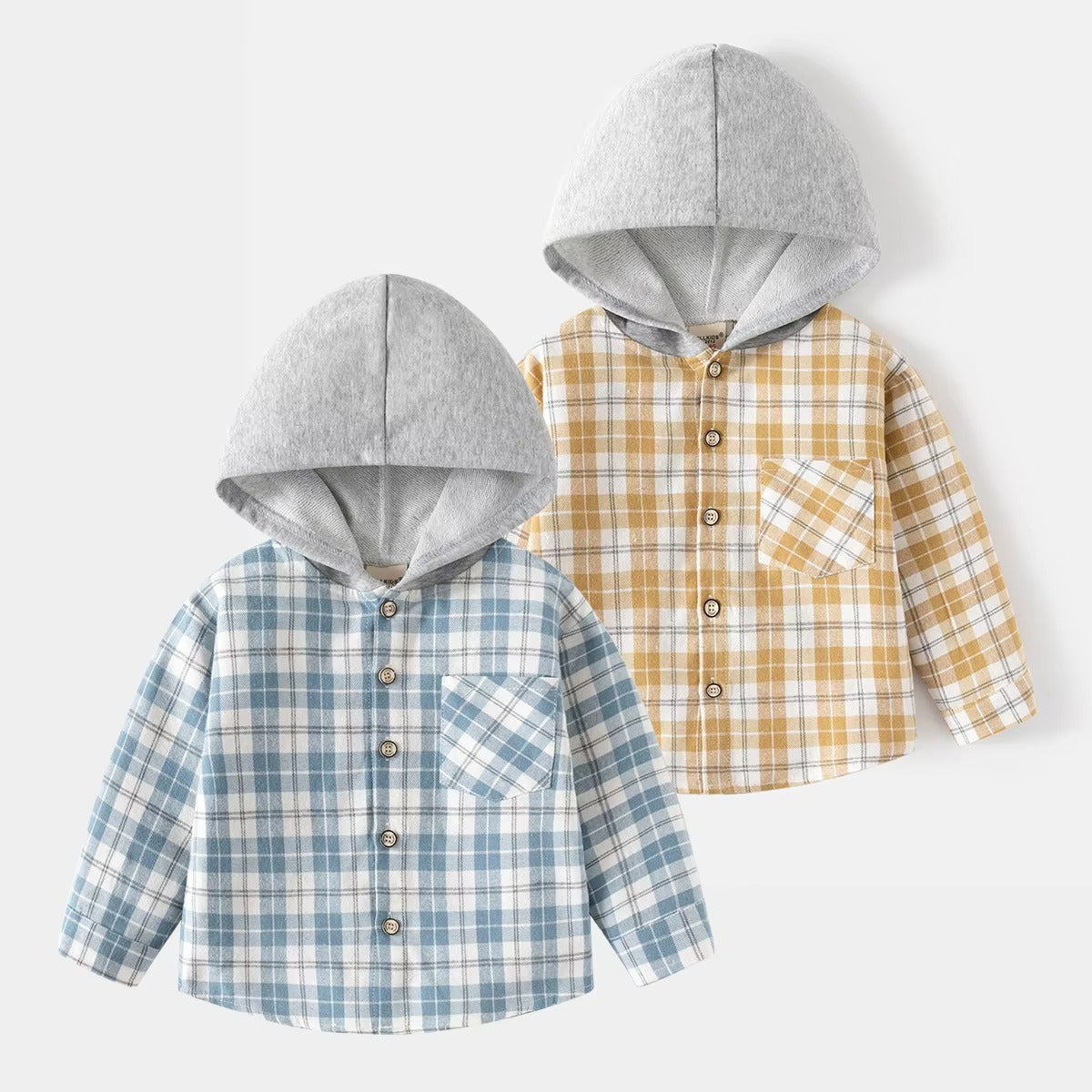 Korean Boys' Long-Sleeved Plaid Shirts – New, Hooded