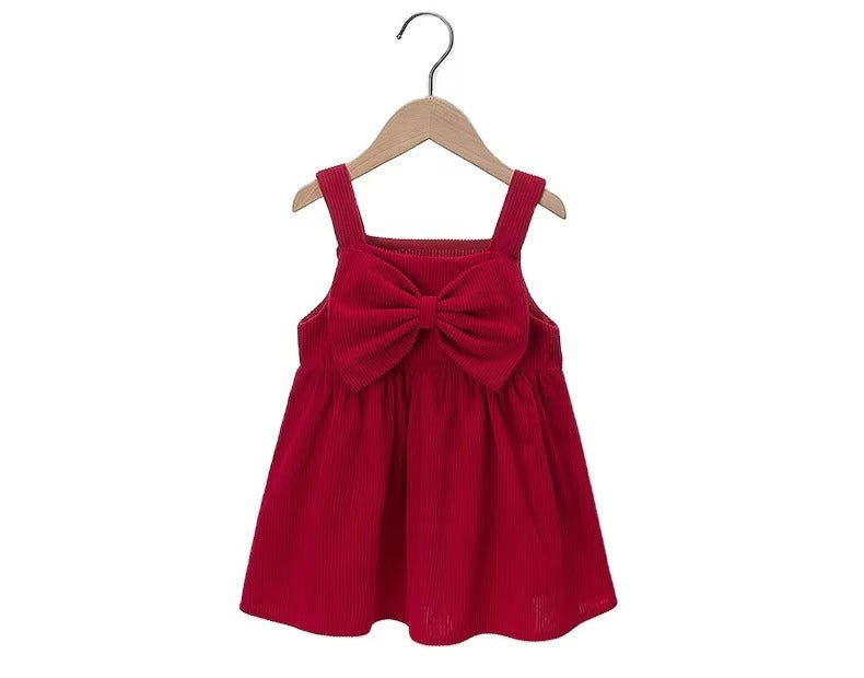 Ins Popular Spring/Summer Korean Kids' Corduroy Bow Strap Dress