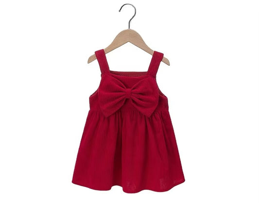 Ins Popular Spring/Summer Korean Kids' Corduroy Bow Strap Dress