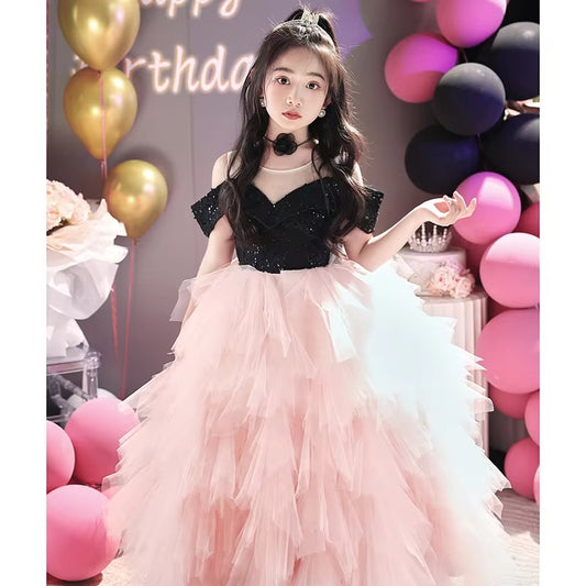 Girls' Princess Dress – High-End Light Luxury (Birthday/Host/Piano) Summer