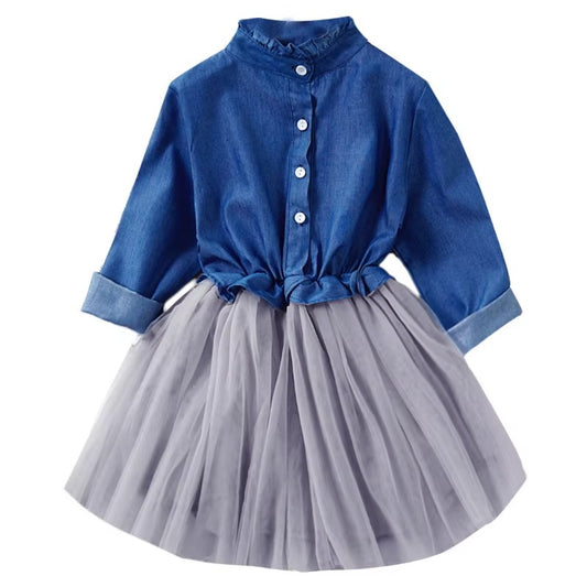 5-Year-Old Girls' Denim Long Dress – Soft Cotton Princess Style