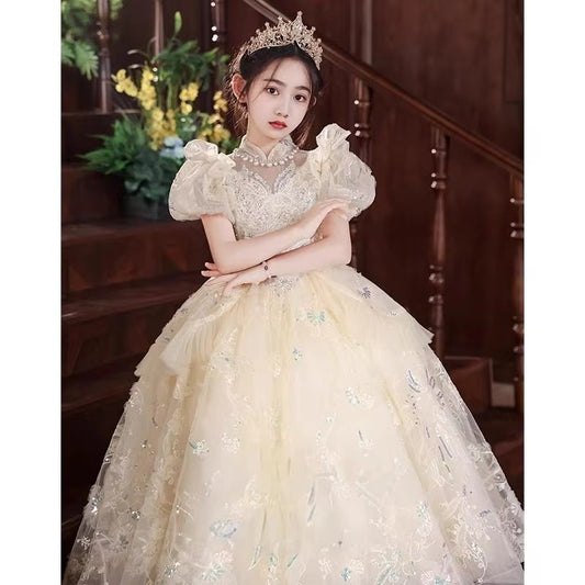 Girls' High-End Princess Dress – Light Luxury Niche (For Piano/Hosting)
