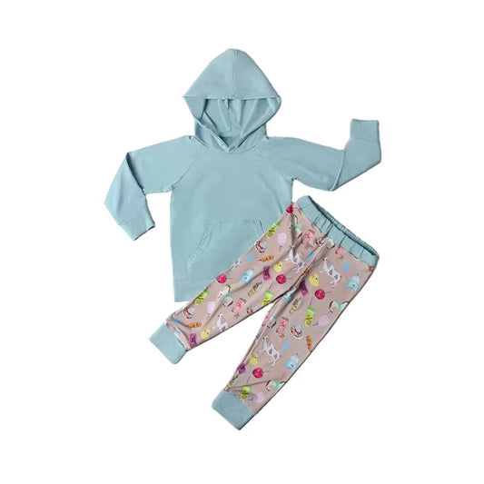 Boys' Custom Logo Hoodie & Pants Set – Plain, Side Stripe