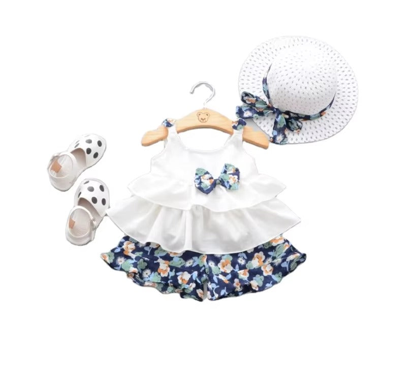Wholesale Baby Girl Summer 2-Piece Set – White Dress & Shorts (Cheap)
