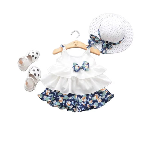 Wholesale Baby Girl Summer 2-Piece Set – White Dress & Shorts (Cheap)