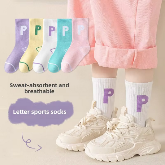 Girls' High-Quality Cotton Sports Crew – Breathable (1-12 Years, Fall/Winter)
