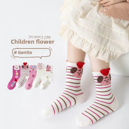 Girls' Autumn/Winter Cotton Socks – Cute Animal (Anti-Odor, Breathable, Sweat-Absorbing)
