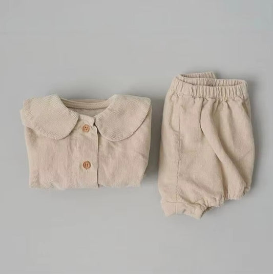 12-18 Months Baby 2-Piece Set – Embroidery Corduroy Floral Top + Shorts