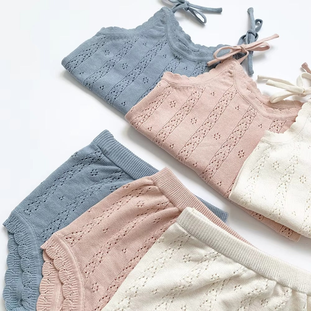 Kids' Fashion Beach Sleeveless Set – Knitted Suspender Vest & Shorts