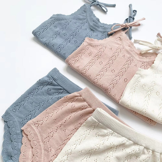Kids' Fashion Beach Sleeveless Set – Knitted Suspender Vest & Shorts