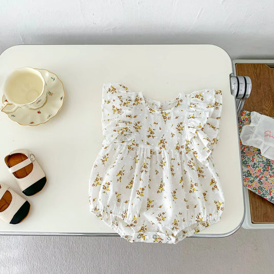 Summer Cute Baby Girls Floral Sleeve Romper