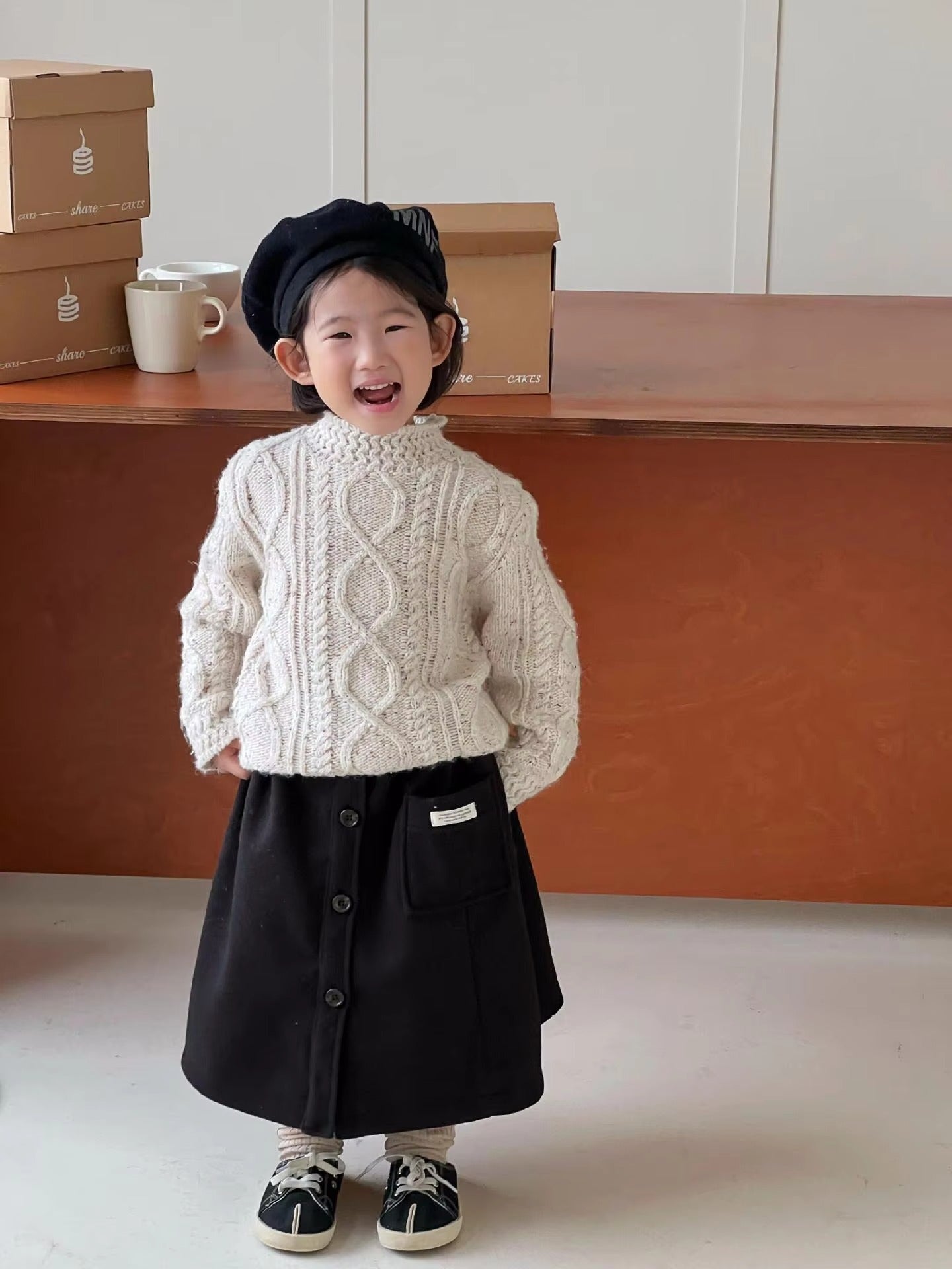 2023 Winter Girls' Solid Woolen Dress – Japanese Retro, Versatile (Half Skirt Design)