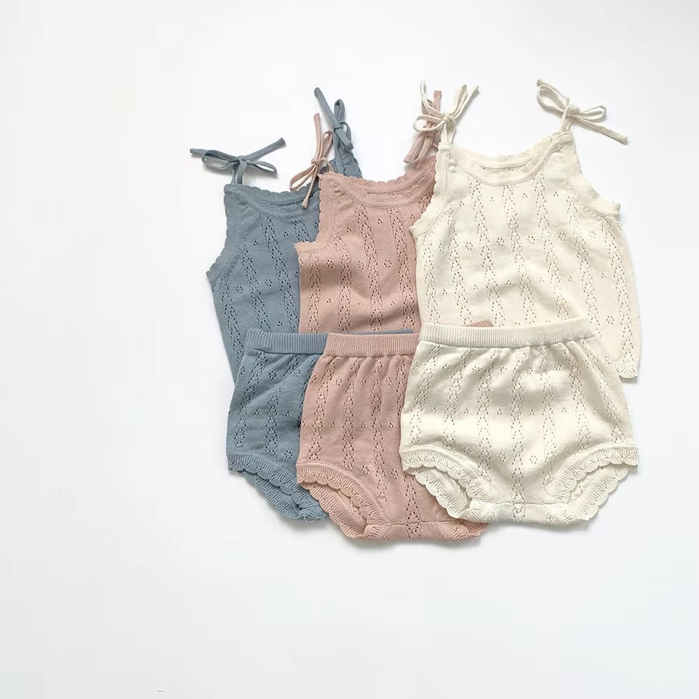 Kids' Fashion Beach Sleeveless Set – Knitted Suspender Vest & Shorts