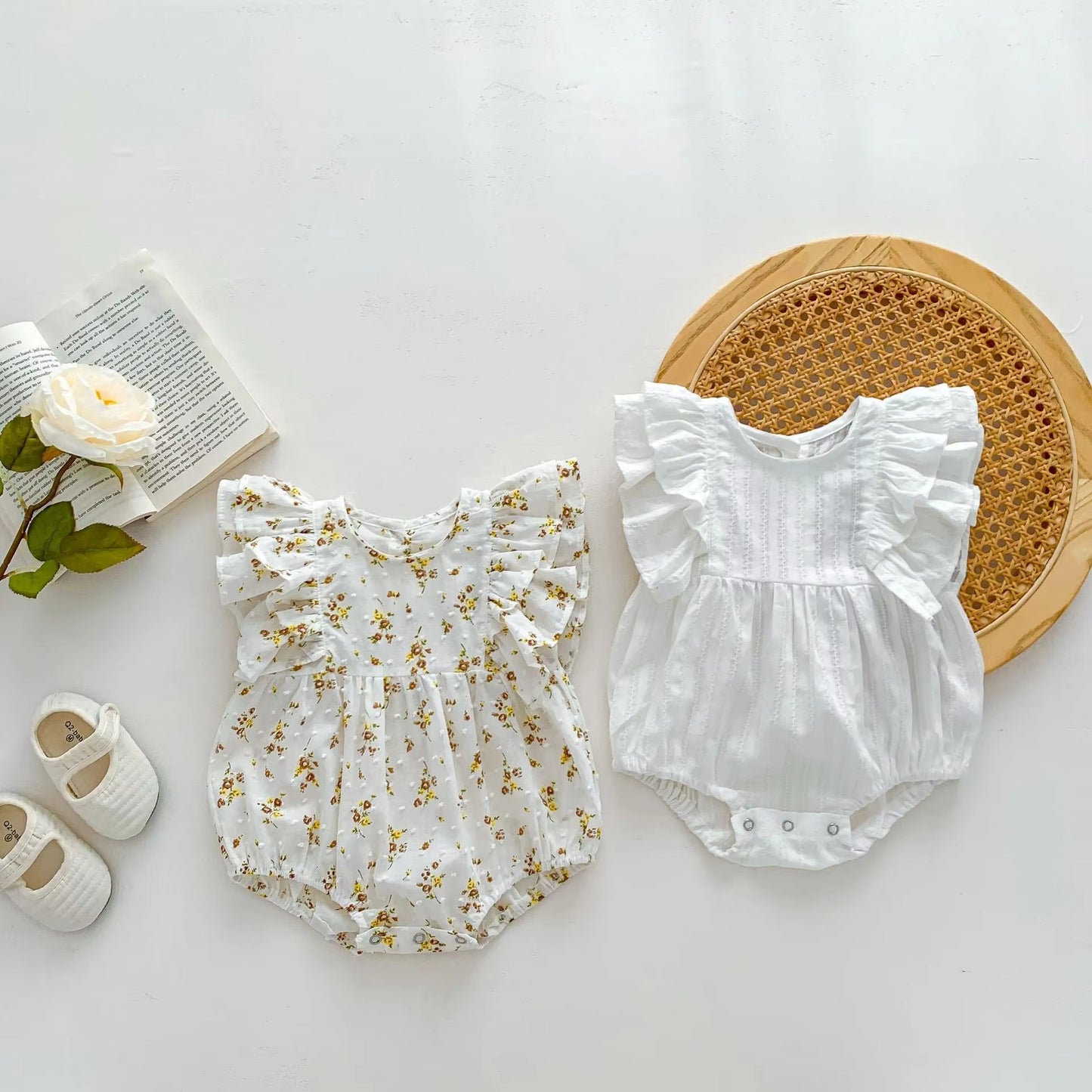 Summer Cute Baby Girls Floral Sleeve Romper