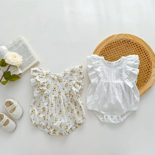 Summer Cute Baby Girls Floral Sleeve Romper