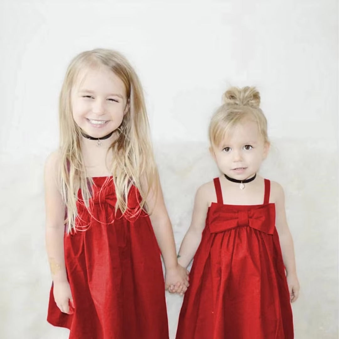 Baby Girls' Red Sundress – Bowknot Sleeveless Princess Dress