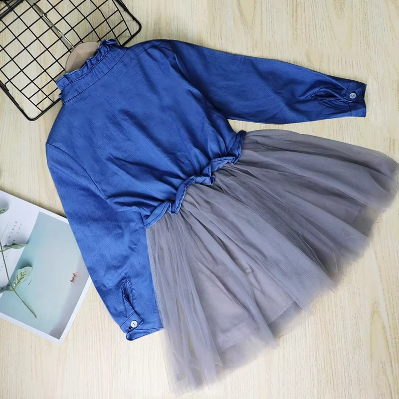 5-Year-Old Girls' Denim Long Dress – Soft Cotton Princess Style