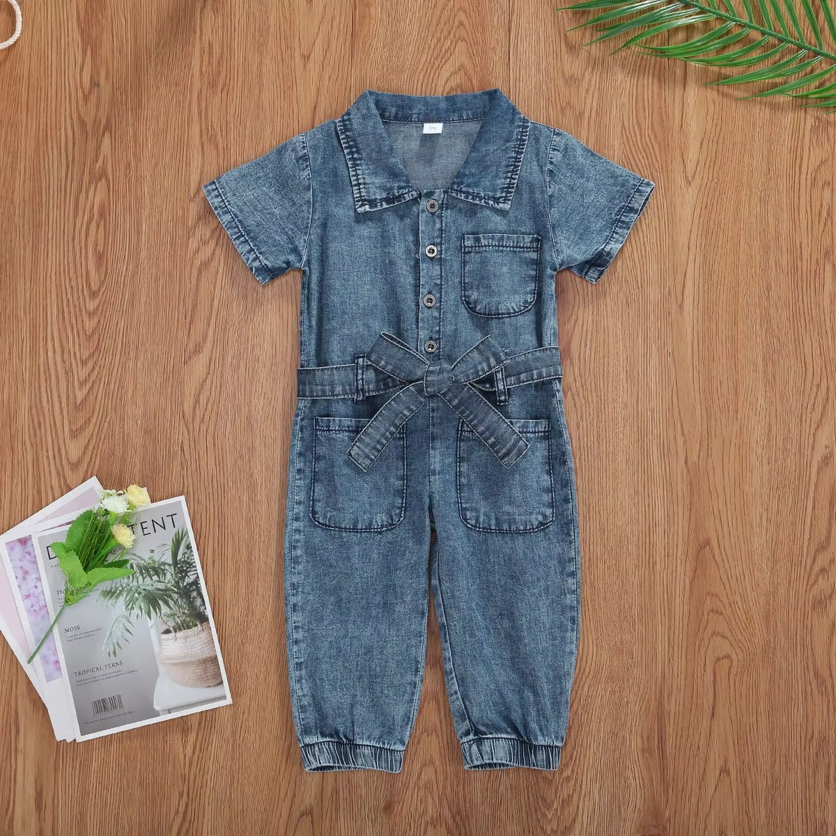 Hot Sale Summer Baby Girls Jumpsuit – Solid, Short-Sleeve Denim Bodysuit