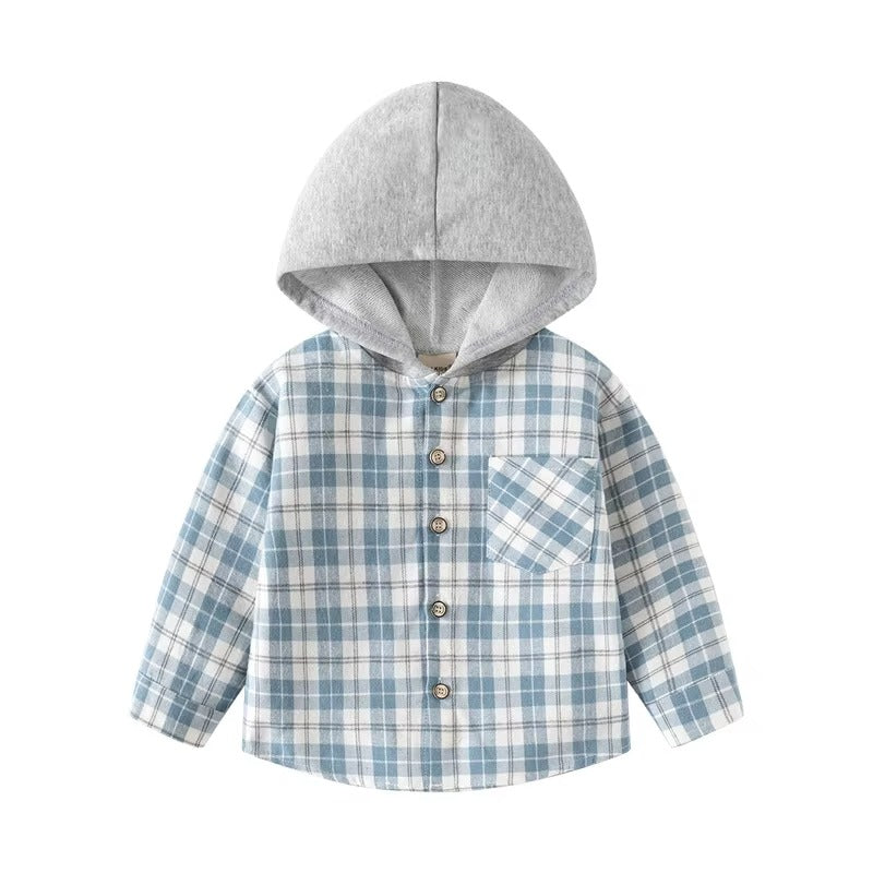 Korean Boys' Long-Sleeved Plaid Shirts – New, Hooded