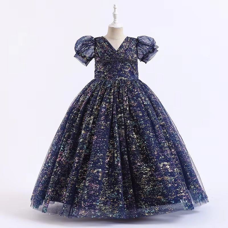 Girls' Princess Long Wedding Dress – Bubble Sleeve, Venus-Cut