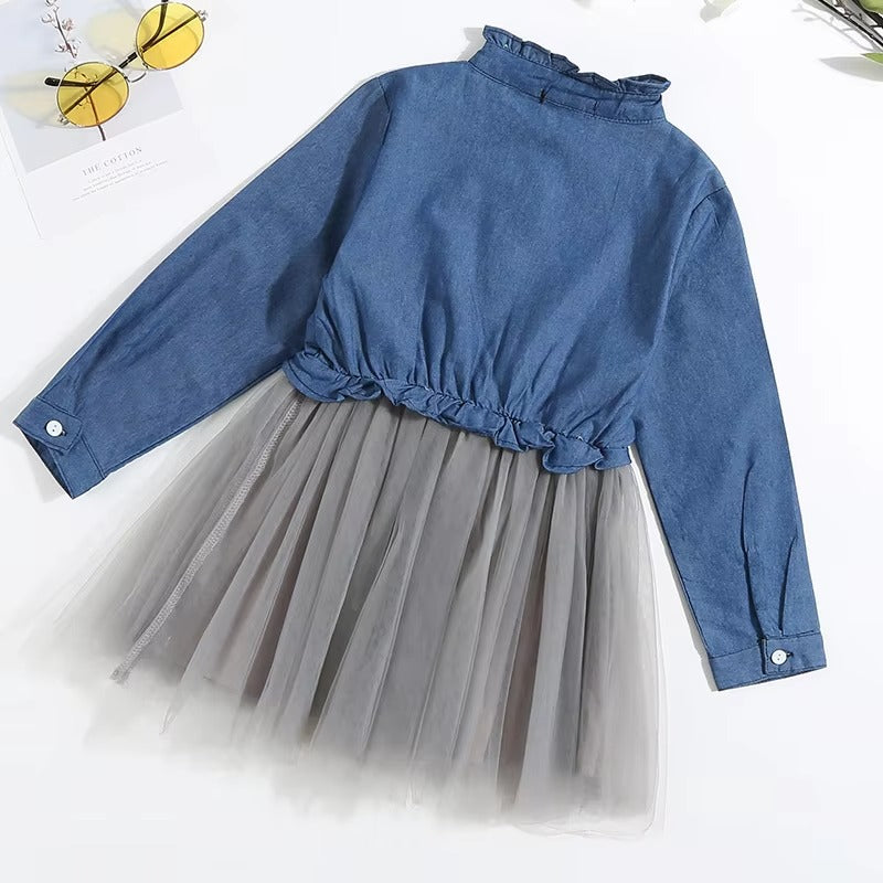 5-Year-Old Girls' Denim Long Dress – Soft Cotton Princess Style