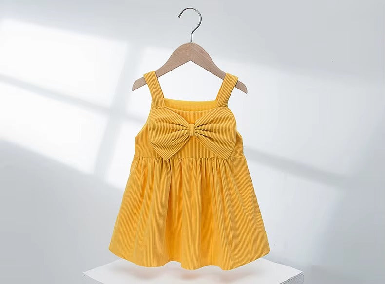 Ins Popular Spring/Summer Korean Kids' Corduroy Bow Strap Dress