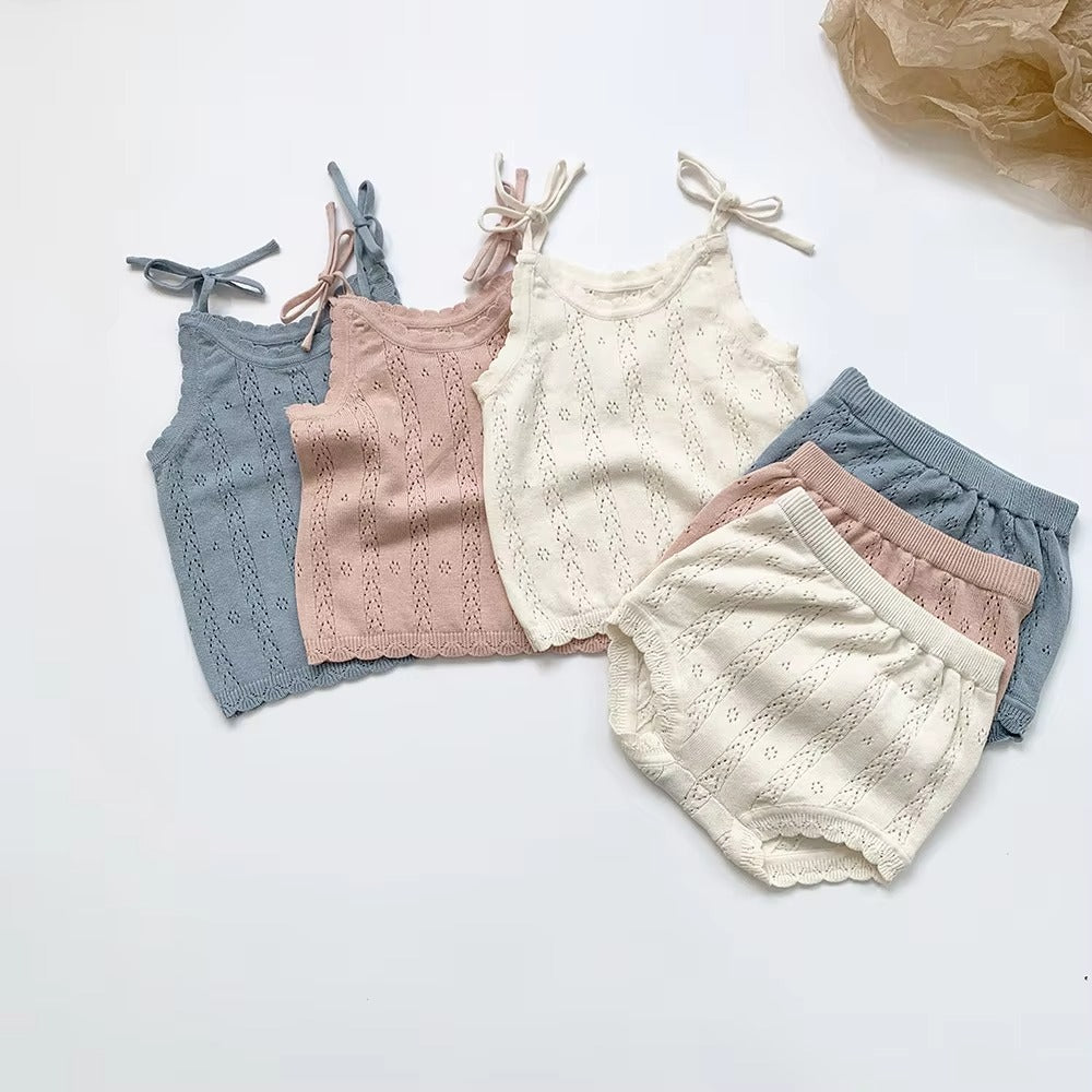 Kids' Fashion Beach Sleeveless Set – Knitted Suspender Vest & Shorts