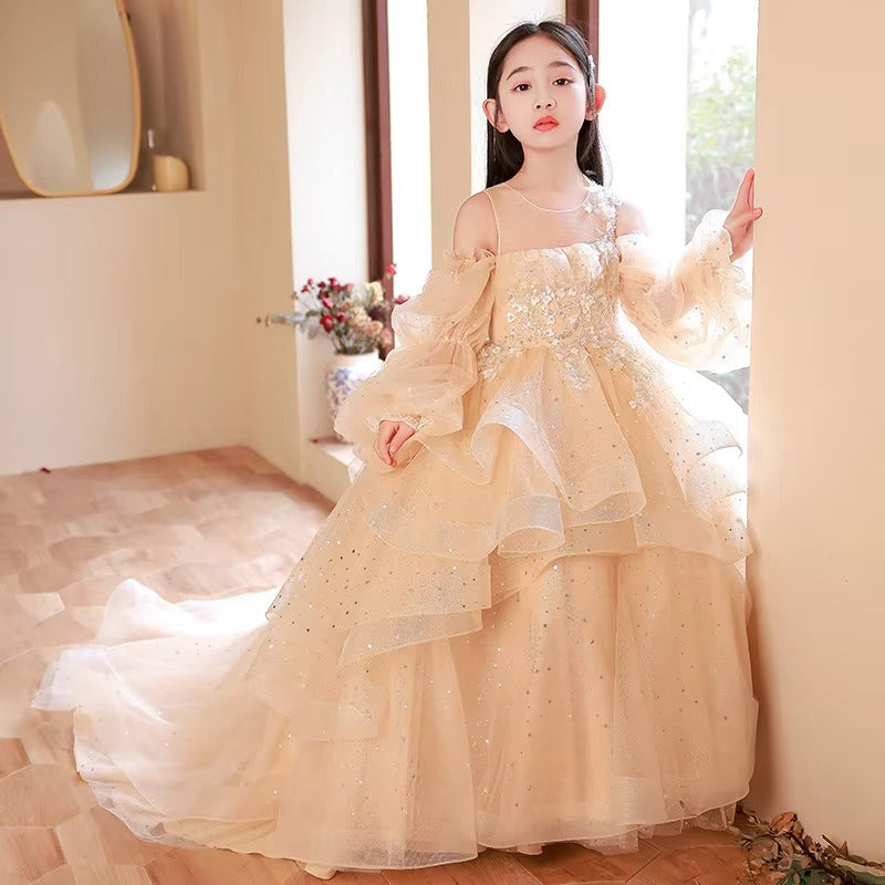 Girls' Princess Dress – Flower Design (Host/Catwalk/Piano/Wedding) Spring