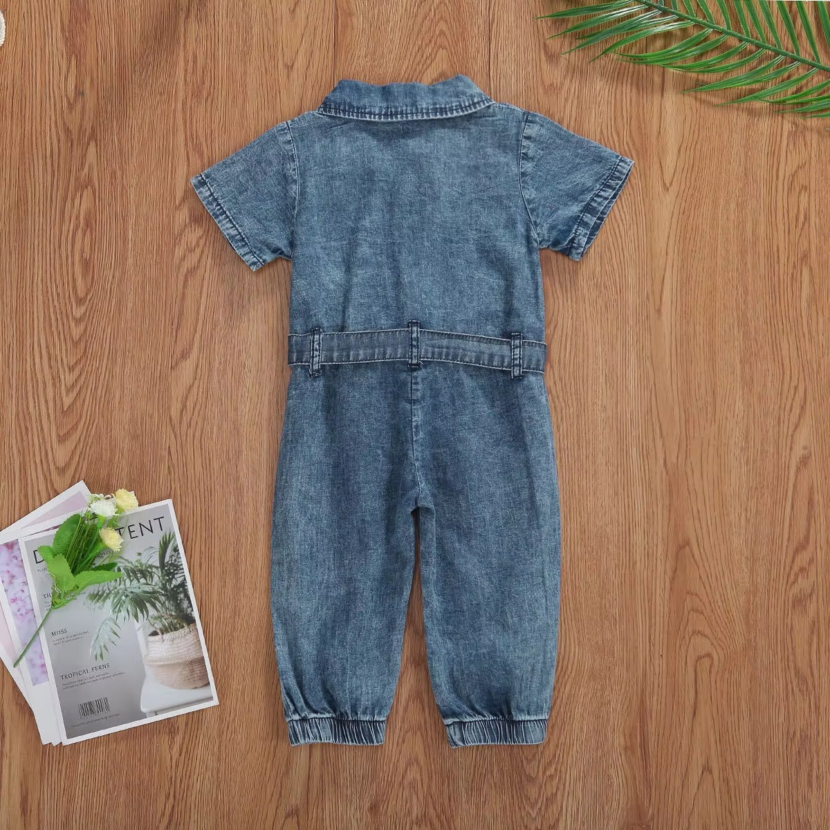 Hot Sale Summer Baby Girls Jumpsuit – Solid, Short-Sleeve Denim Bodysuit