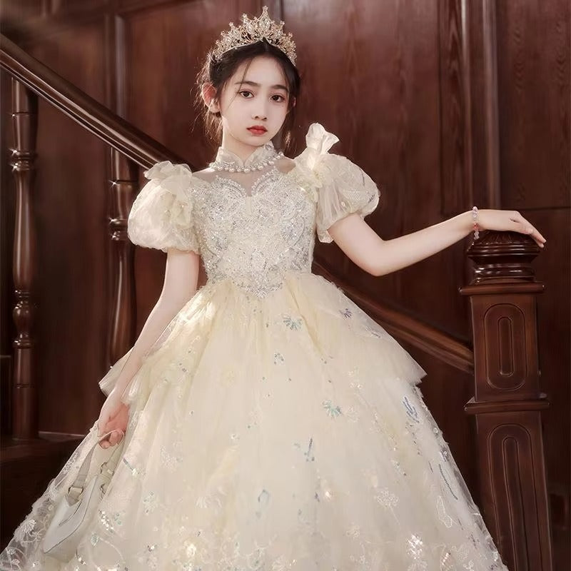 Girls' High-End Princess Dress – Light Luxury Niche (For Piano/Hosting)
