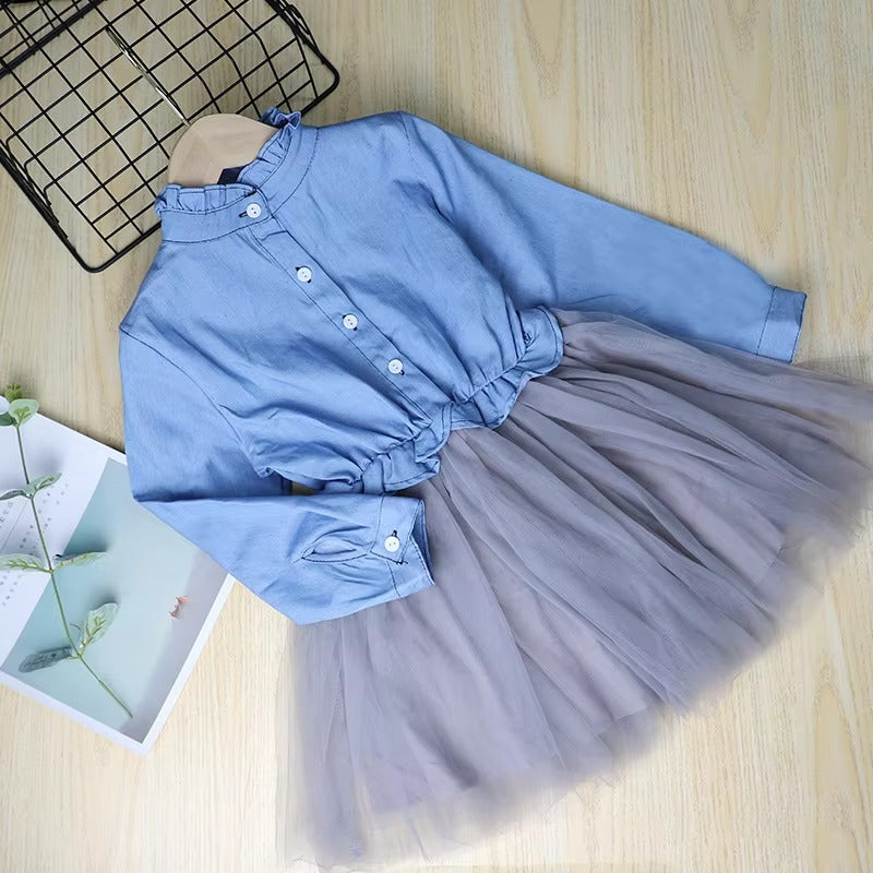 5-Year-Old Girls' Denim Long Dress – Soft Cotton Princess Style