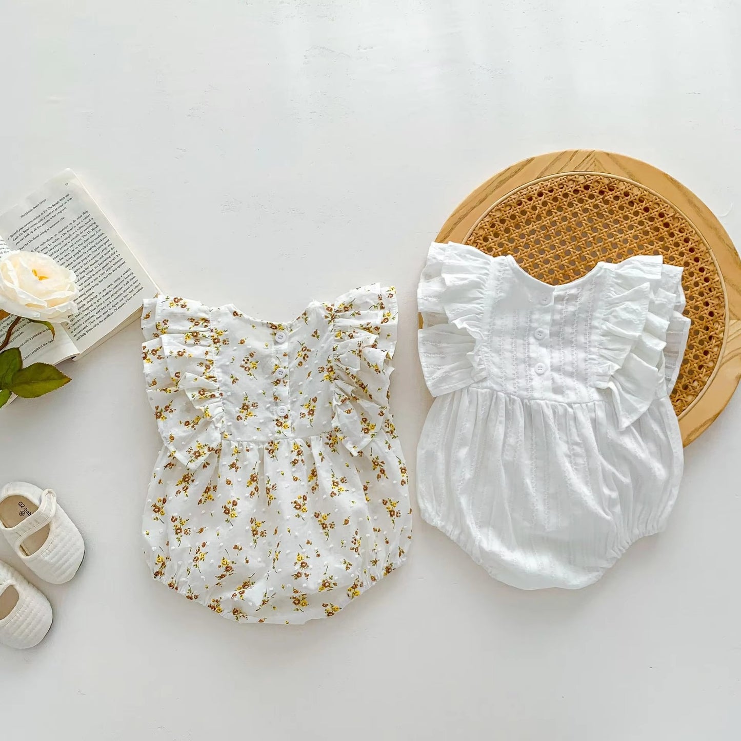 Summer Cute Baby Girls Floral Sleeve Romper