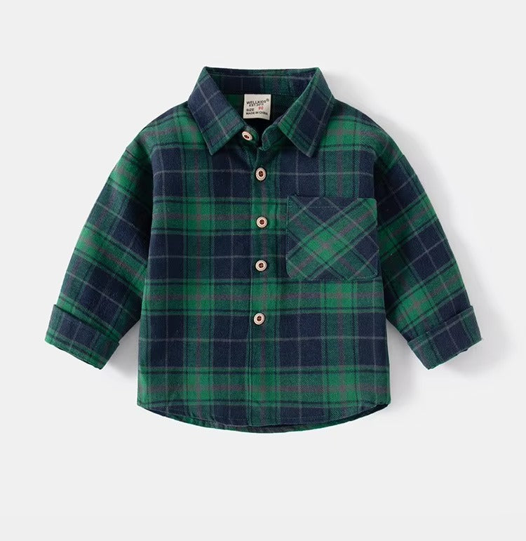 Korean-Style Boys' Plaid Long-Sleeve Shirts – New Spring (Lapel, Cotton, Comfortable)