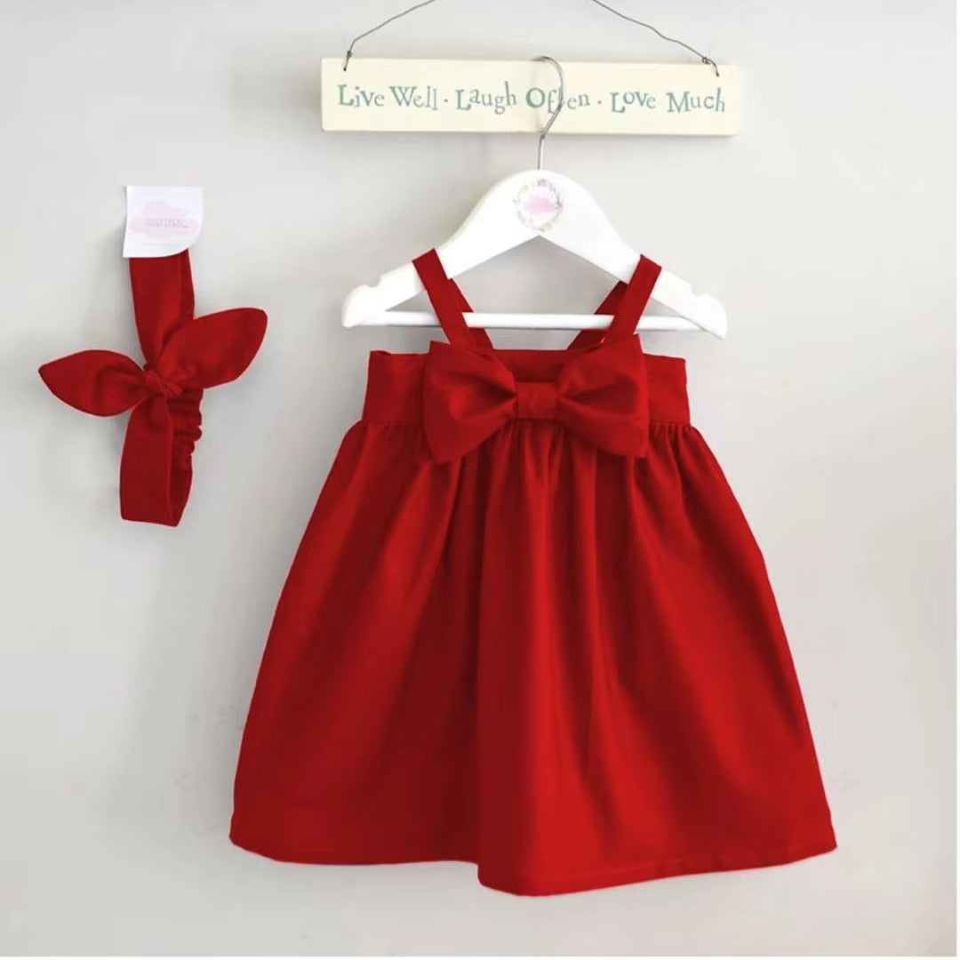Baby Girls' Red Sundress – Bowknot Sleeveless Princess Dress