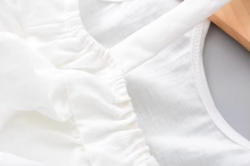 Wholesale Baby Girl Summer 2-Piece Set – White Dress & Shorts (Cheap)