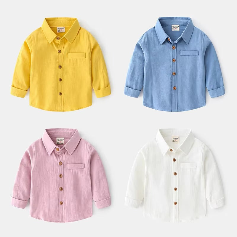 Korean Boys' Solid Color Long-Sleeve Shirts – New, Popular (Base Layer)