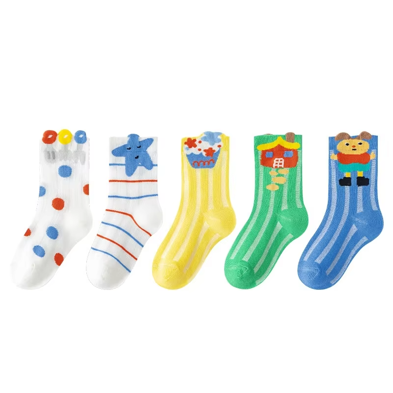 Boys & Girls' Mid-Calf Mesh Socks – Spring/Summer New (Cute Cartoon Animals)