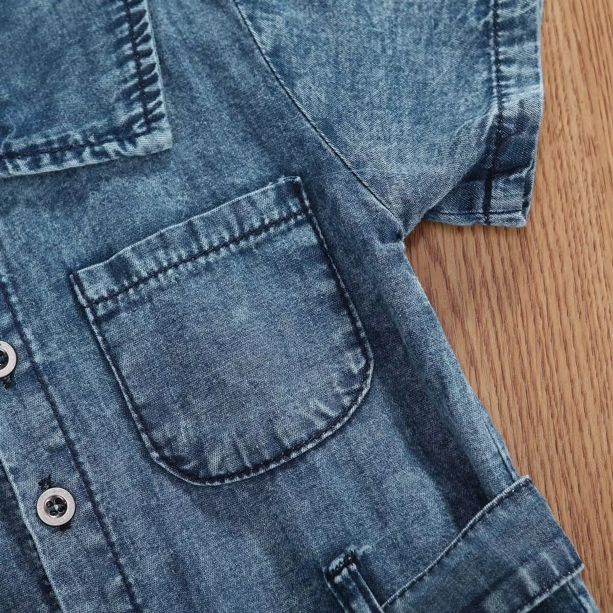 Hot Sale Summer Baby Girls Jumpsuit – Solid, Short-Sleeve Denim Bodysuit