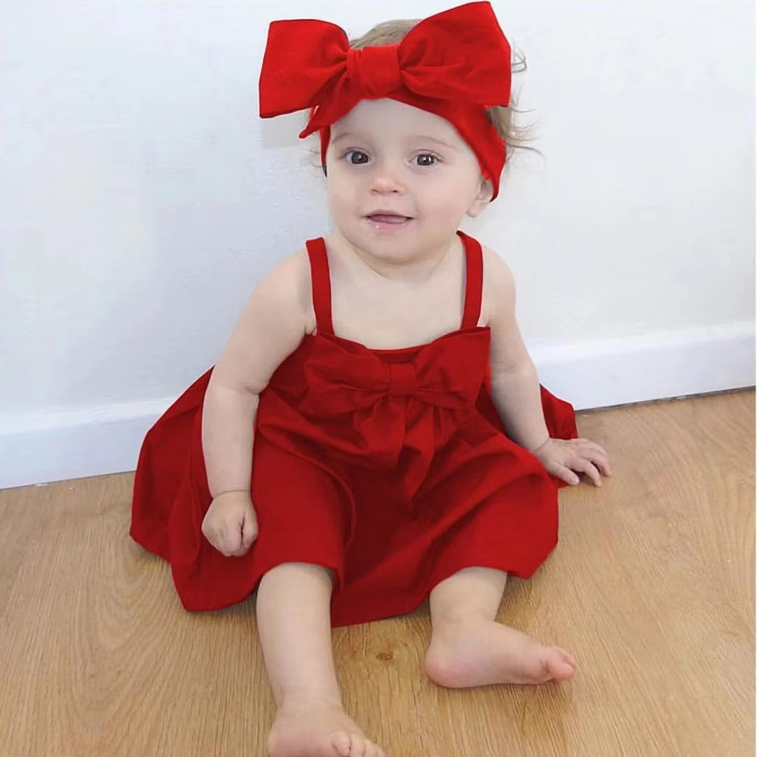 Baby Girls' Red Sundress – Bowknot Sleeveless Princess Dress
