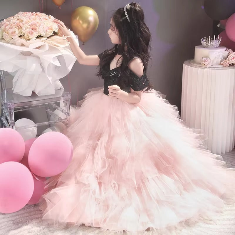 Girls' Princess Dress – High-End Light Luxury (Birthday/Host/Piano) Summer