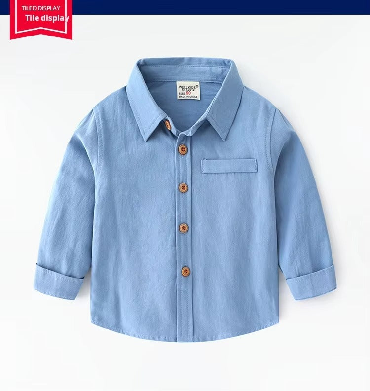 Korean Boys' Solid Color Long-Sleeve Shirts – New, Popular (Base Layer)