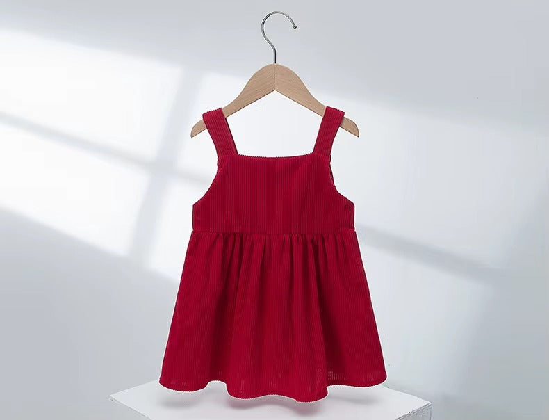 Ins Popular Spring/Summer Korean Kids' Corduroy Bow Strap Dress