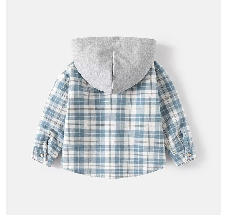 Korean Boys' Long-Sleeved Plaid Shirts – New, Hooded