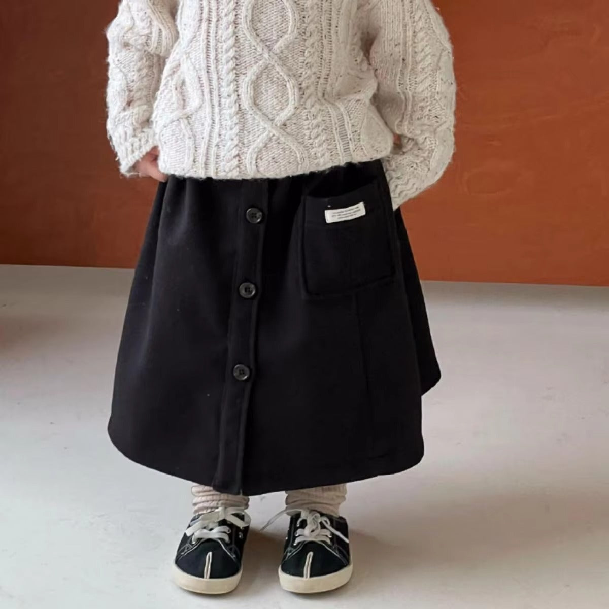 2023 Winter Girls' Solid Woolen Dress – Japanese Retro, Versatile (Half Skirt Design)