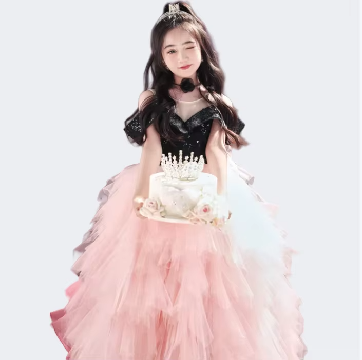 Girls' Princess Dress – High-End Light Luxury (Birthday/Host/Piano) Summer