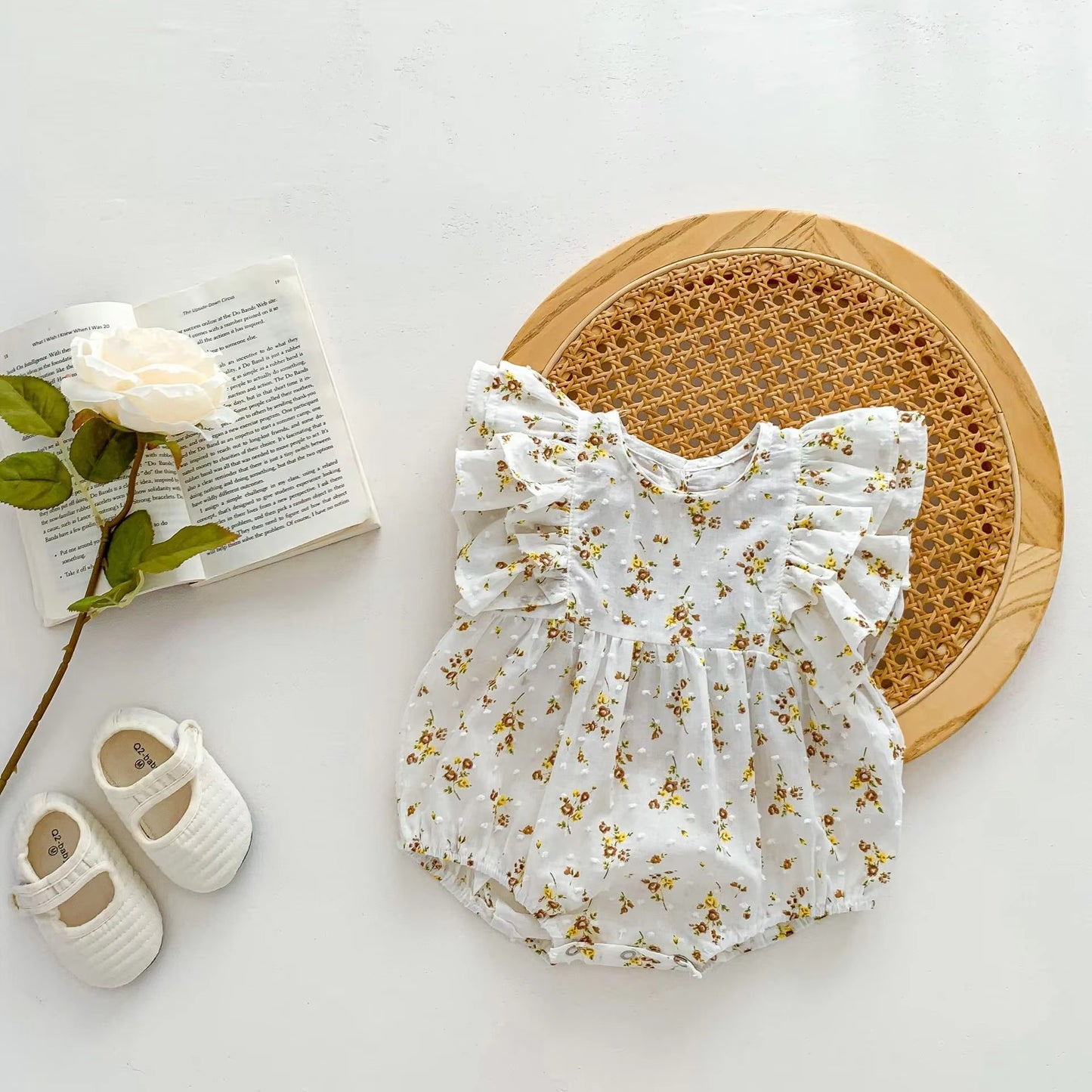 Summer Cute Baby Girls Floral Sleeve Romper