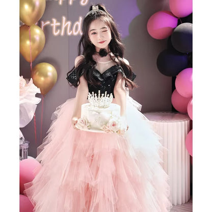 Girls' Princess Dress – High-End Light Luxury (Birthday/Host/Piano) Summer
