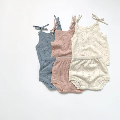 Kids' Fashion Beach Sleeveless Set – Knitted Suspender Vest & Shorts