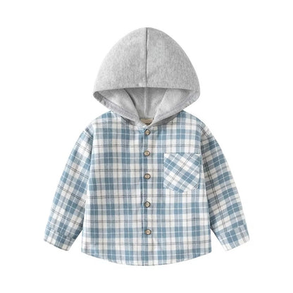 Korean Boys' Long-Sleeved Plaid Shirts – New, Hooded