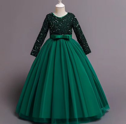 12-18 Months Baby Girls' Dresses – Patchwork Green, Lace (Long Sleeve/Sleeveless)